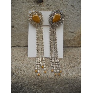 Boucles d'oreilles stars en strass moutarde