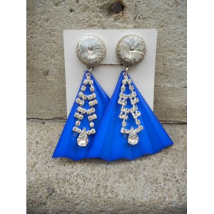 Boucles d'oreilles strass et évantail en plastique